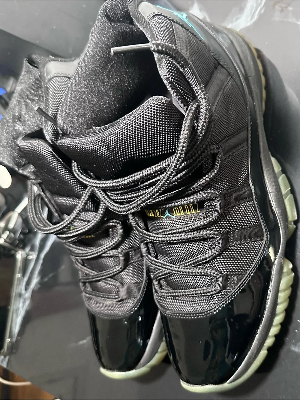 Jordan Kids Black with Green-Tinted Sole Retro Sneakers